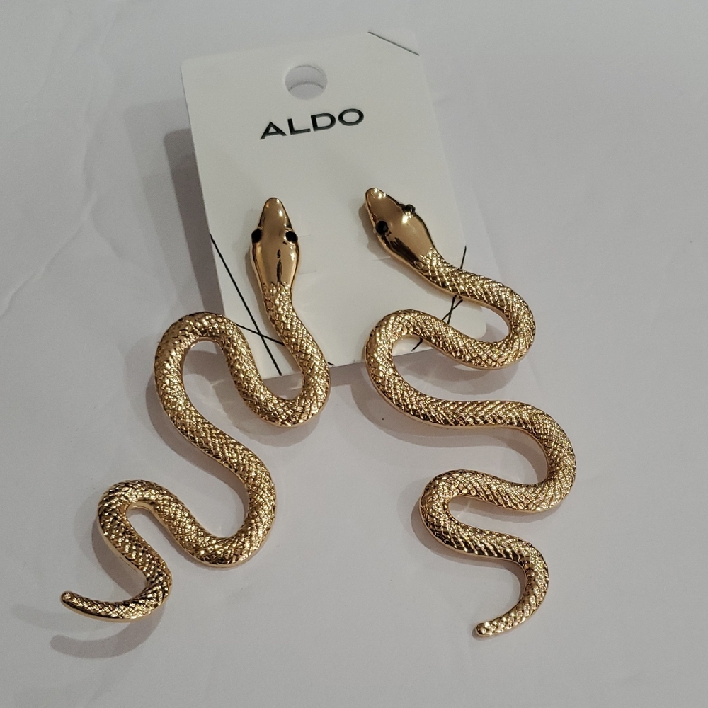 Aldo gold toned black onyx‎ gemstone eyed coiled oversized snake earrings new